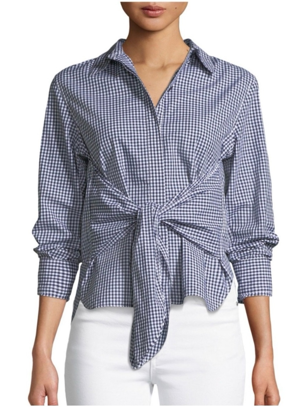 rag & bone women’s Wendy Blouse Navy and White Gingham Tie-Front Shirt size XS
